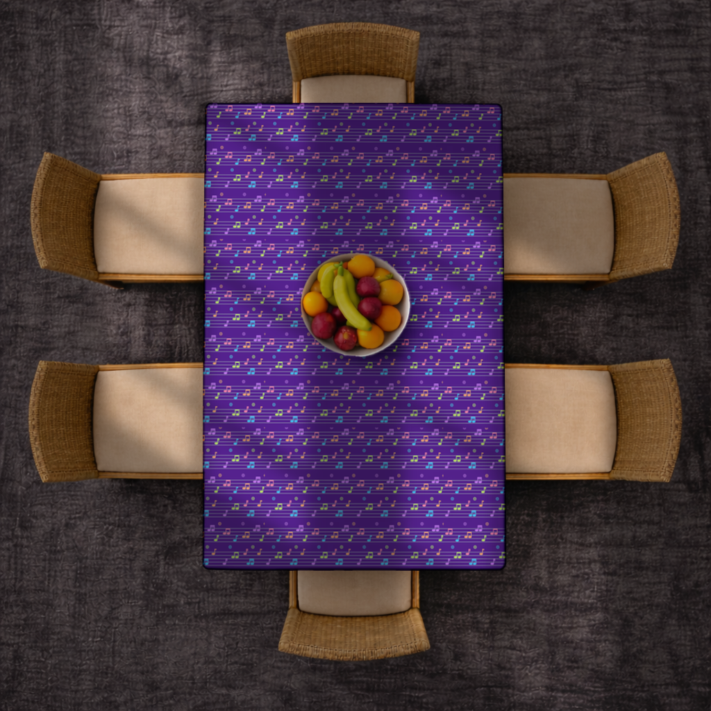 Renkli Müzik Notaları ve Modern Geometrik Desen Masa Örtüsü