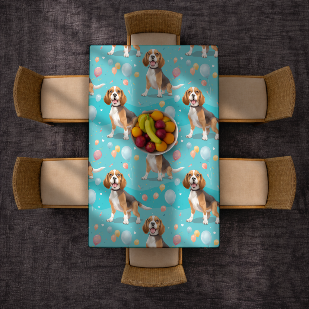 Cute Beagle Dog and Colorful Balloons Seamless Pattern Rectangular Tablecloth