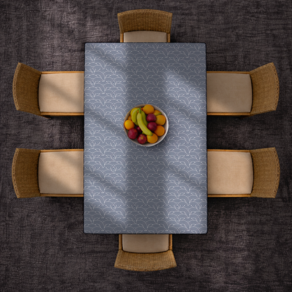 Lacivert Beyaz Yarım Daire Geometrik Desen Masa Örtüsü