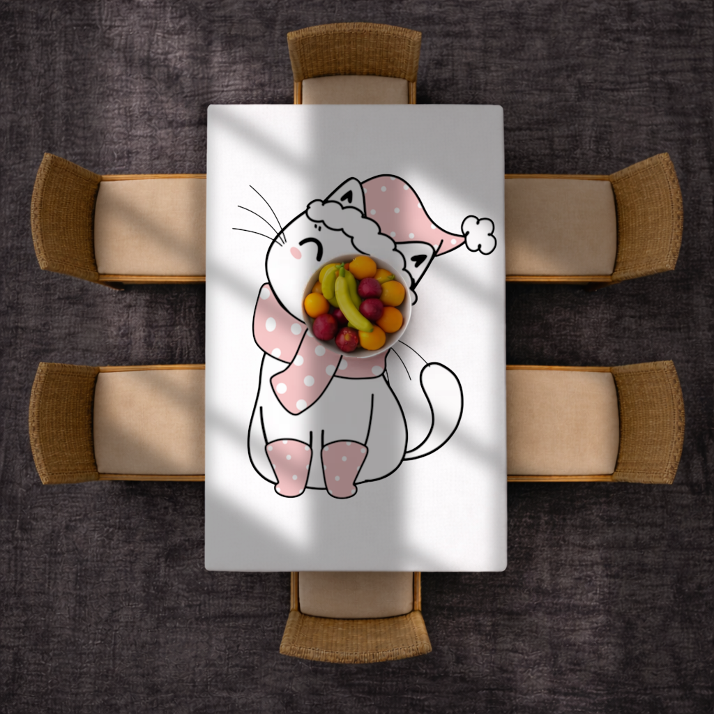 Cute Christmas Cat with Pink Polka Dot Outfit Rectangular Tablecloth