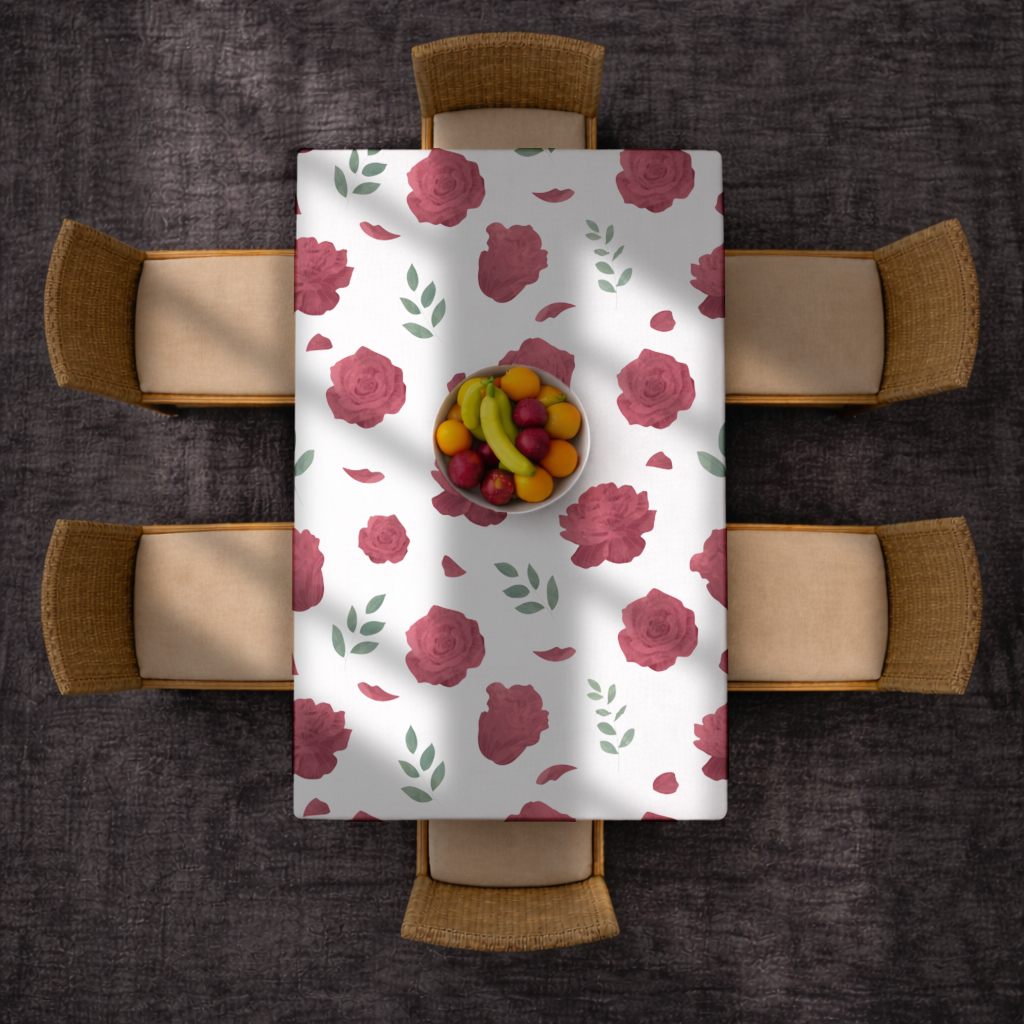 Red Rose and Leaf Romantic Seamless Pattern Rectangular Tablecloth