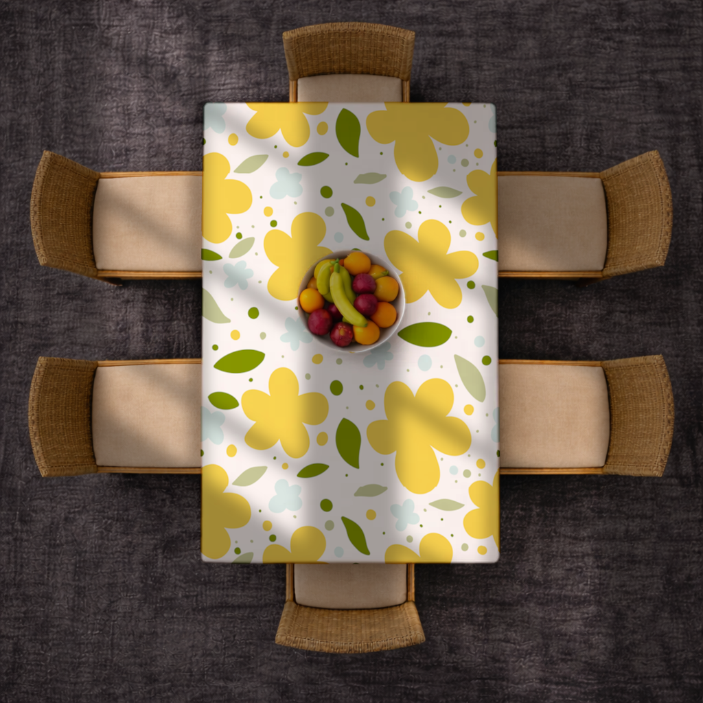 Yellow Floral and Leaf Boho Seamless Pattern Rectangular Tablecloth