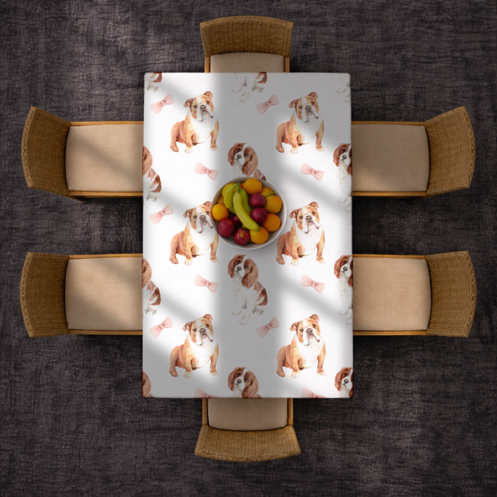 Watercolor English Bulldog and Cavalier Puppy Pattern Rectangular Tablecloth