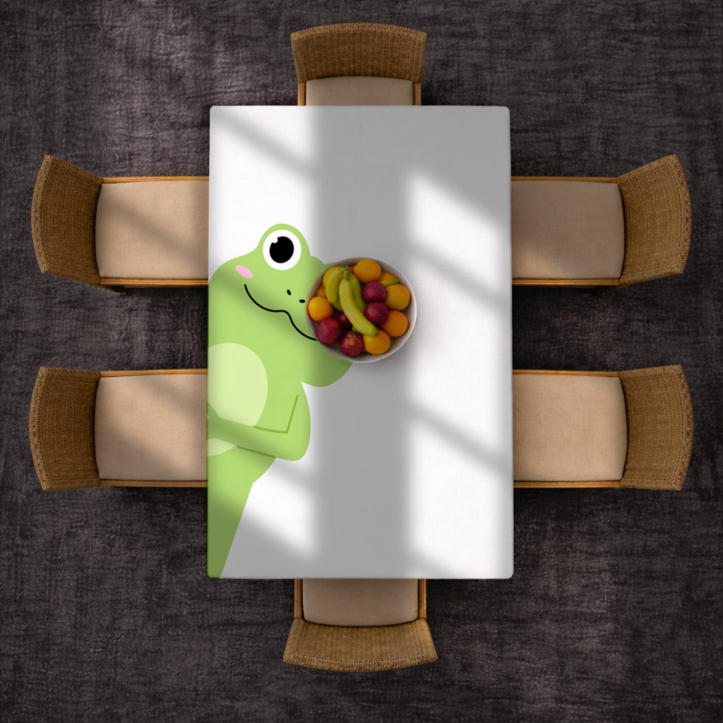 Cute Green Frog Peek-a-Boo Illustration Rectangular Tablecloth