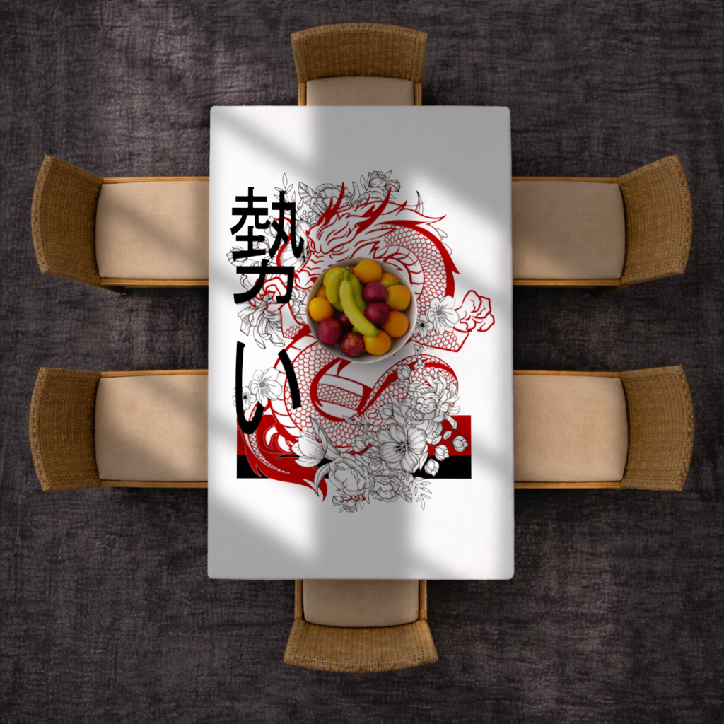 Japanese Dragon with Floral Design Rectangular Tablecloth