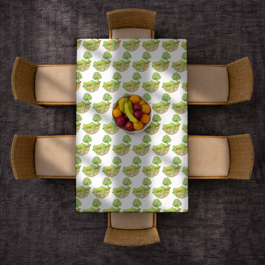 Happy Smiling Green Turtle in Shell Rectangular Tablecloth