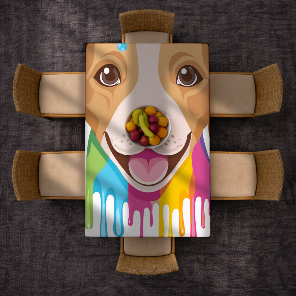 Happy Dog with Colorful Paint Drips Rectangular Tablecloth