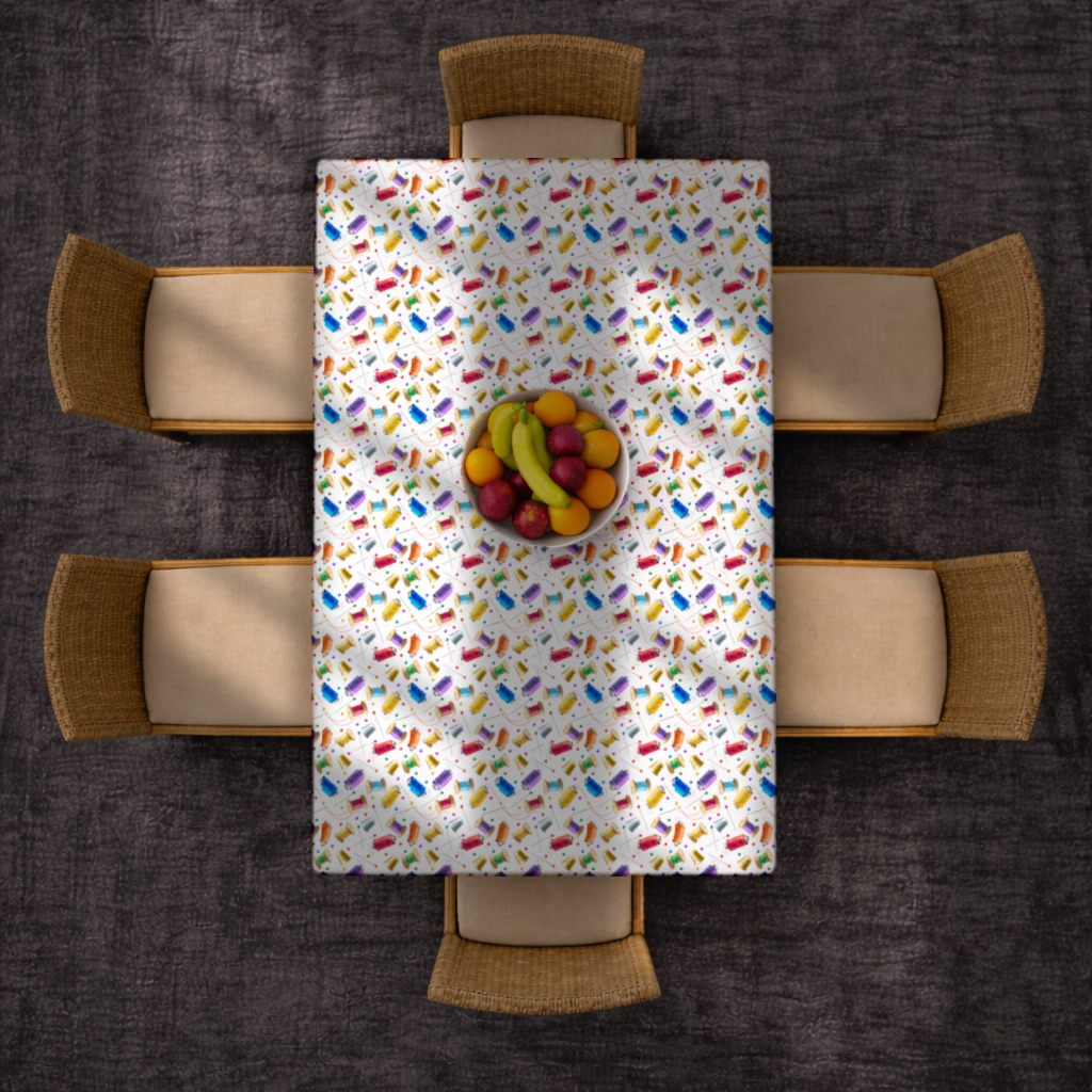Colorful Thread Spools and Sewing Tools Pattern Rectangular Tablecloth
