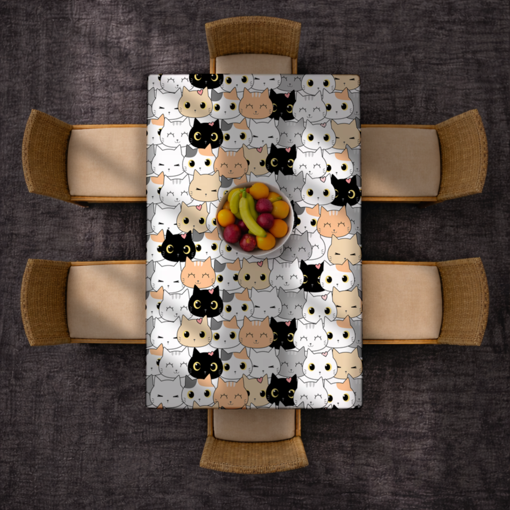 Colorful Cute Cat Faces Seamless Pattern Rectangular Tablecloth