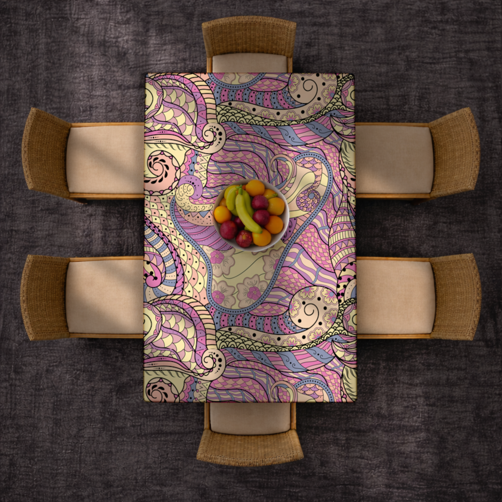 Psychedelic Zentangle Floral Rectangular Tablecloth