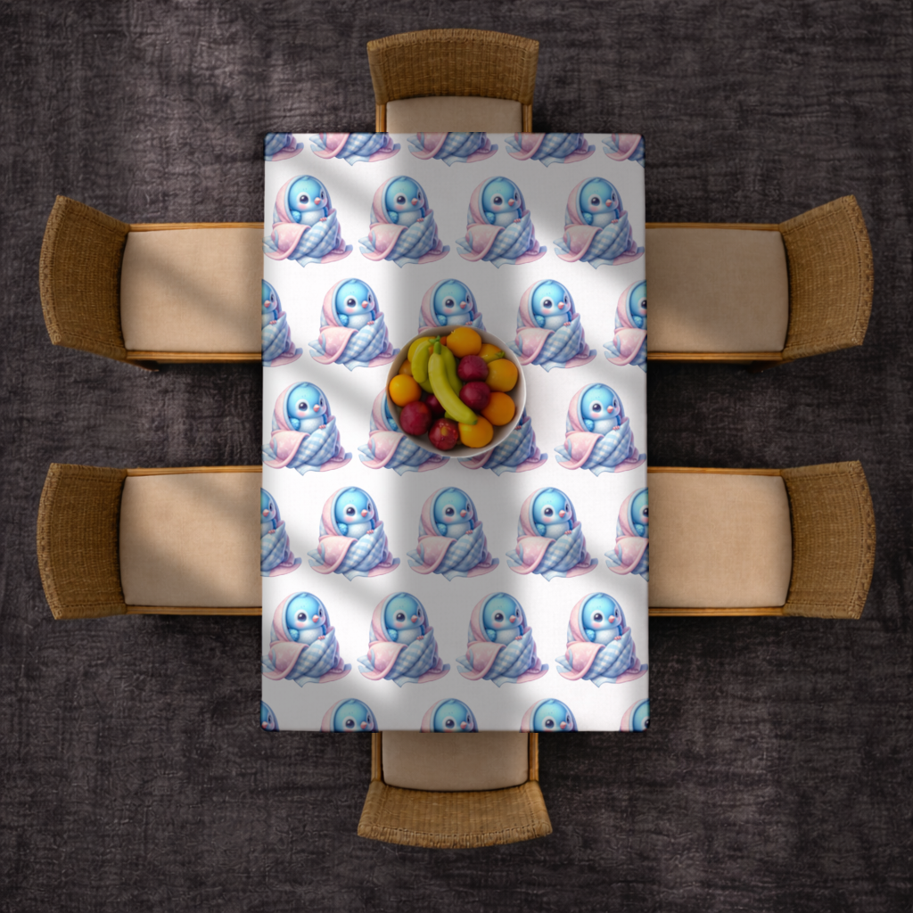 Kawaii Blue Bird in Blanket Rectangular Tablecloth