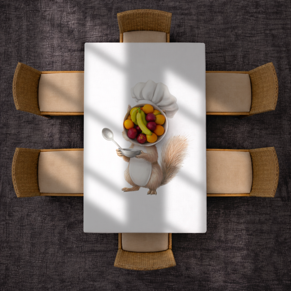Whimsical Little Chef Squirrel Rectangular Tablecloth