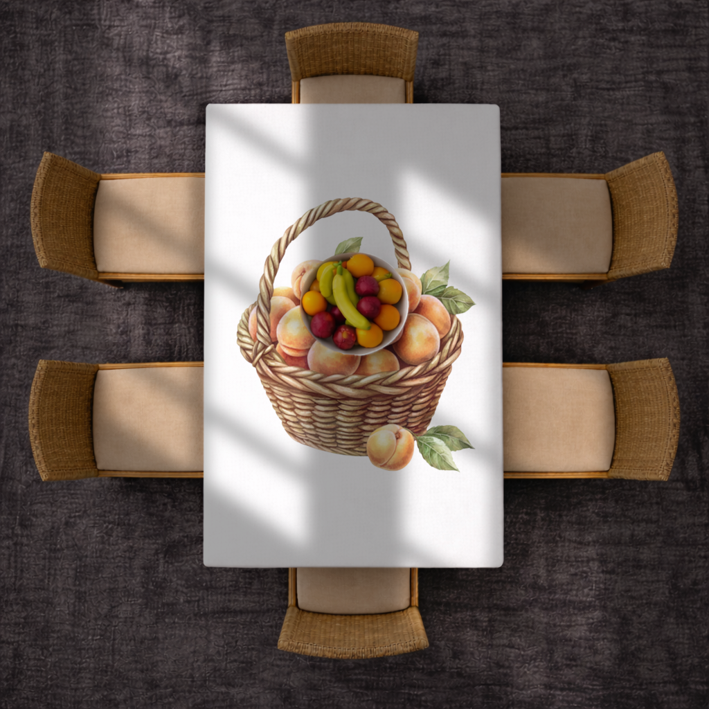 Fresh Peaches in Wicker Basket Rectangular Tablecloth
