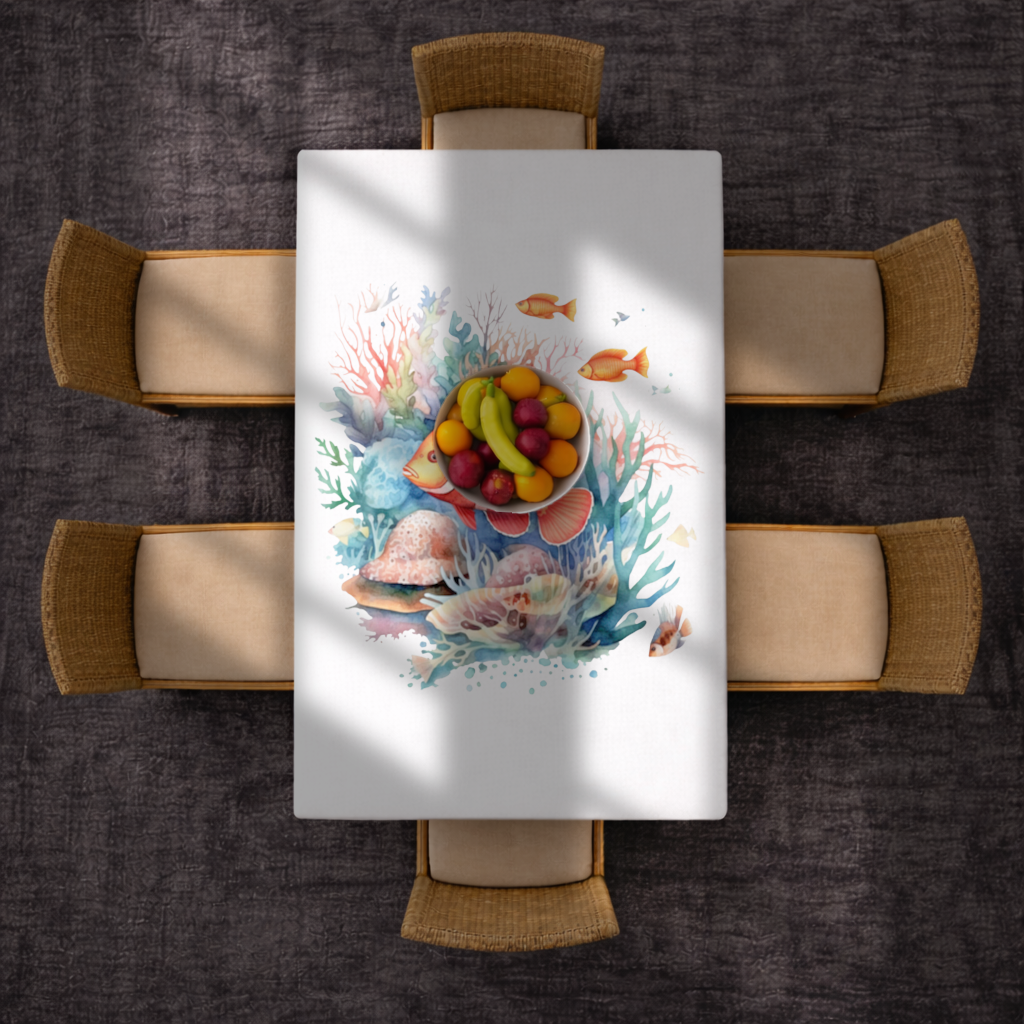 Watercolor Clownfish and Tropical Coral Reef Rectangular Tablecloth