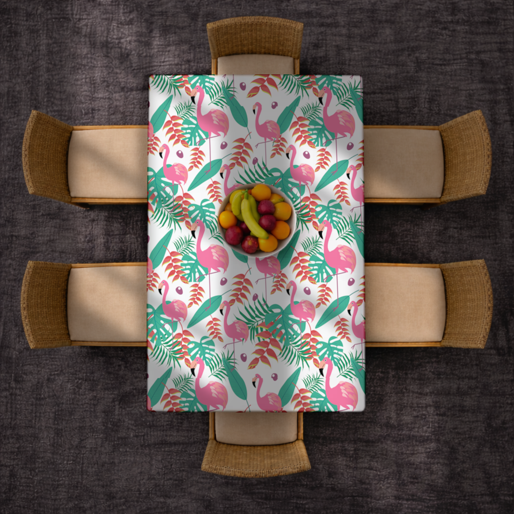 Pembe Flamingo Tropikal Yapraklar Masa Örtüsü