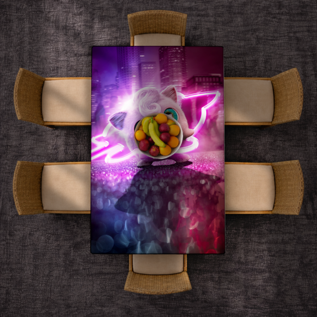 Cyberpunk Pink Fluffy Creature Rectangular Tablecloth