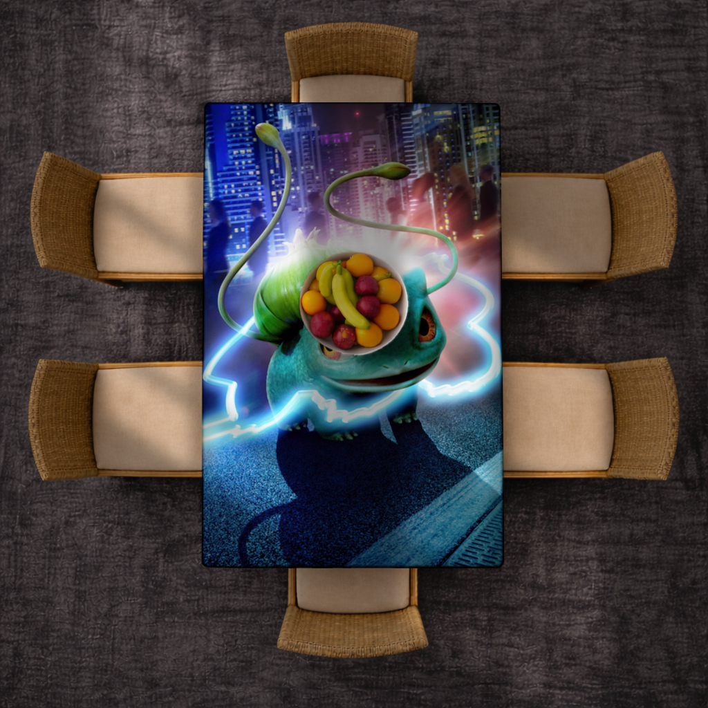 Gece Şehrinde Parlayan Neon Canavar Masa Örtüsü