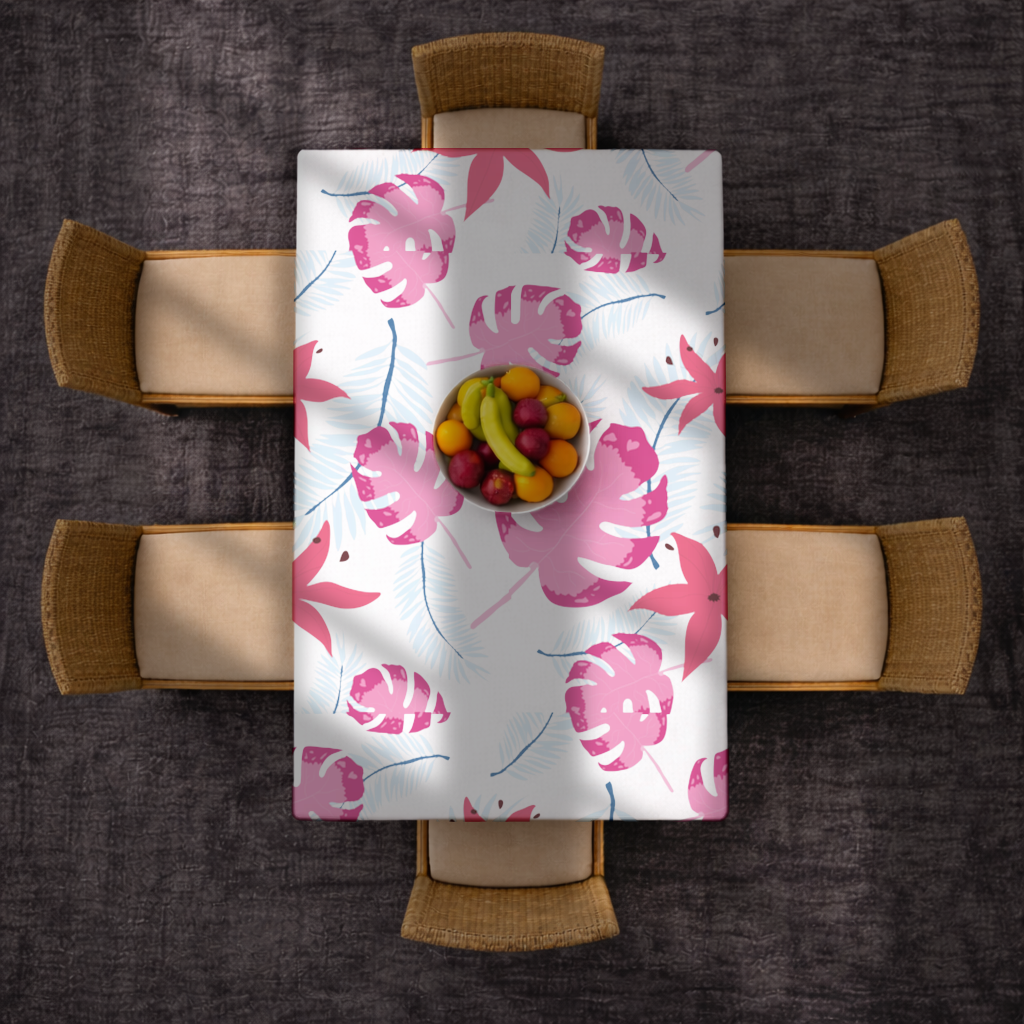 Pembe Monstera ve Tropikal Lilyum Masa Örtüsü