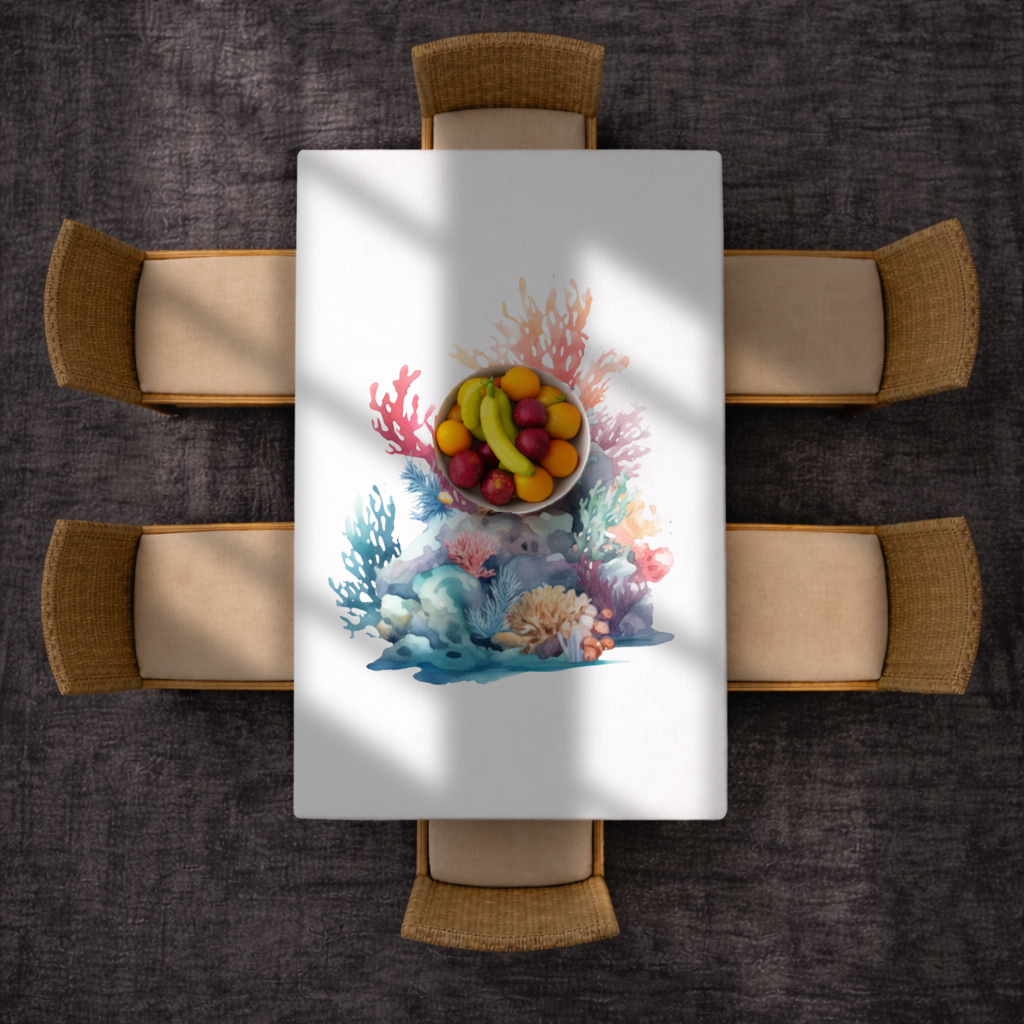 Renkli Suluboya Mercan Kayalığı Masa Örtüsü