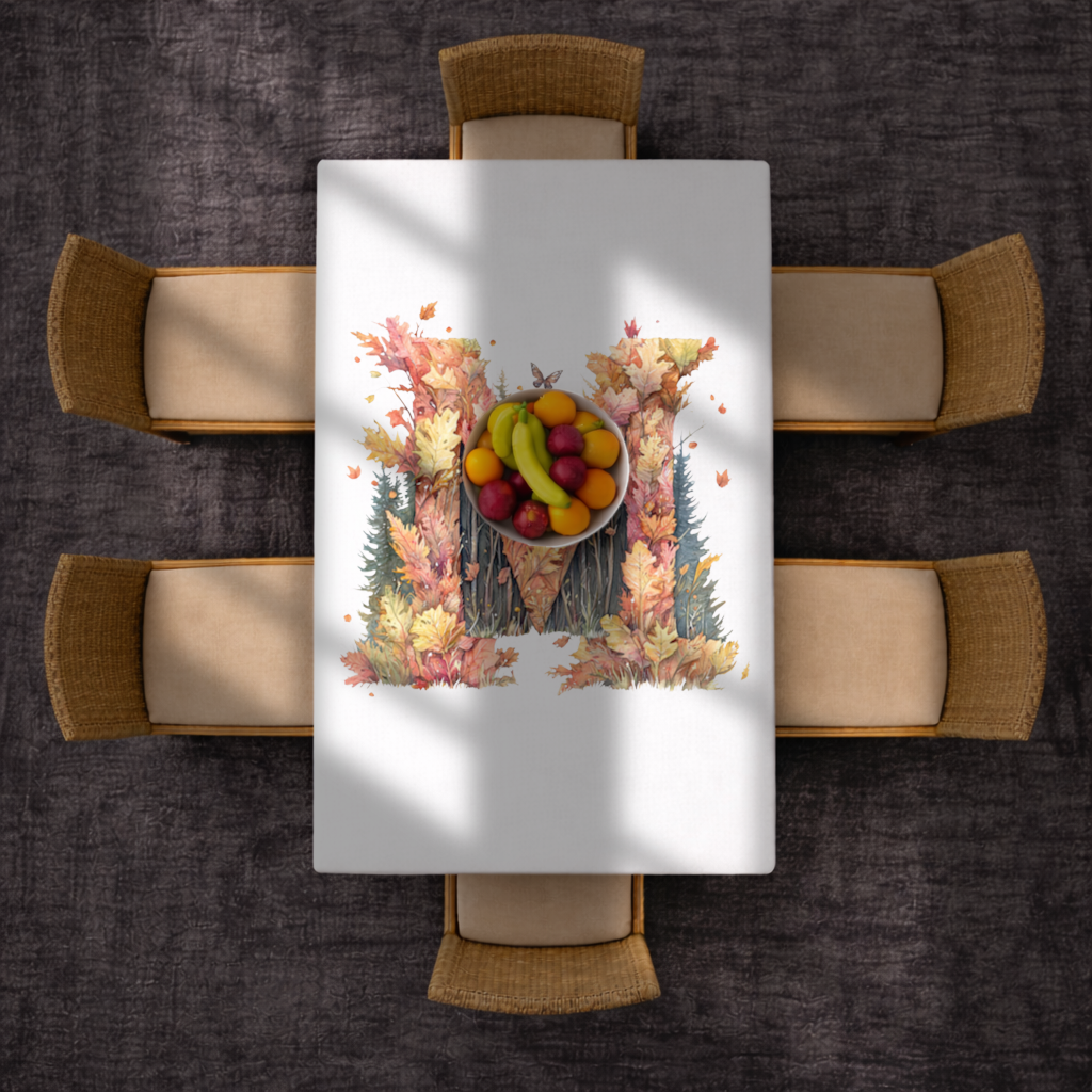 Autumn Letter M With Fall Leaves Rectangular Tablecloth