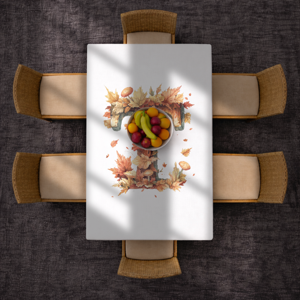 Autumn Leaf Wooden Letter T Rectangular Tablecloth