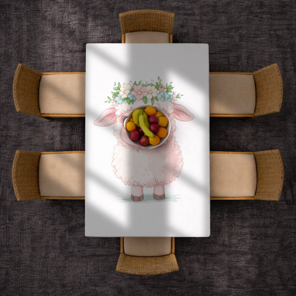 Kawaii Çiçek Taçlı Pembe Kuzu Masa Örtüsü