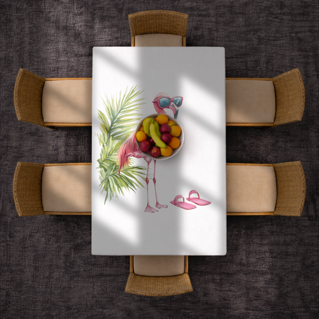 Güneş Gözlüklü Pembe Flamingo Masa Örtüsü