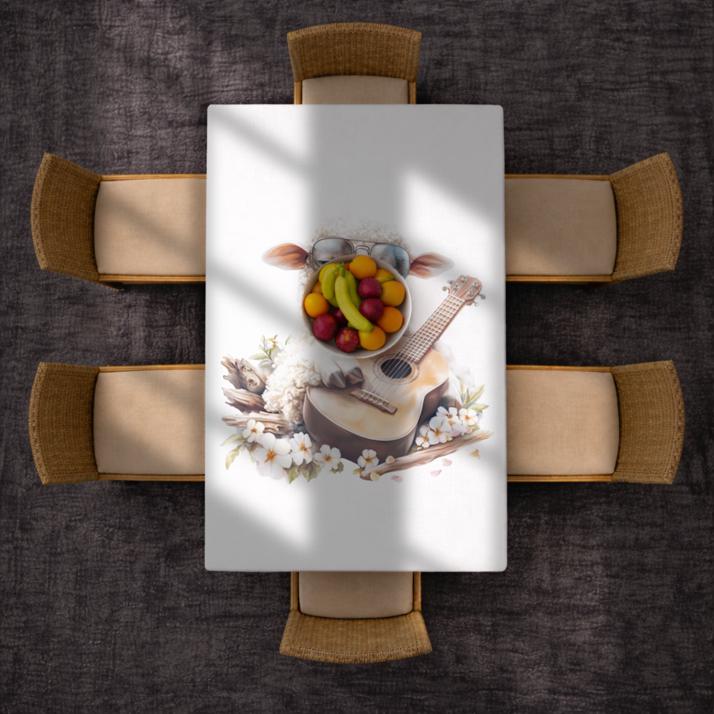 Ukulele Çalan Havalı Gözlüklü Koyun Masa Örtüsü