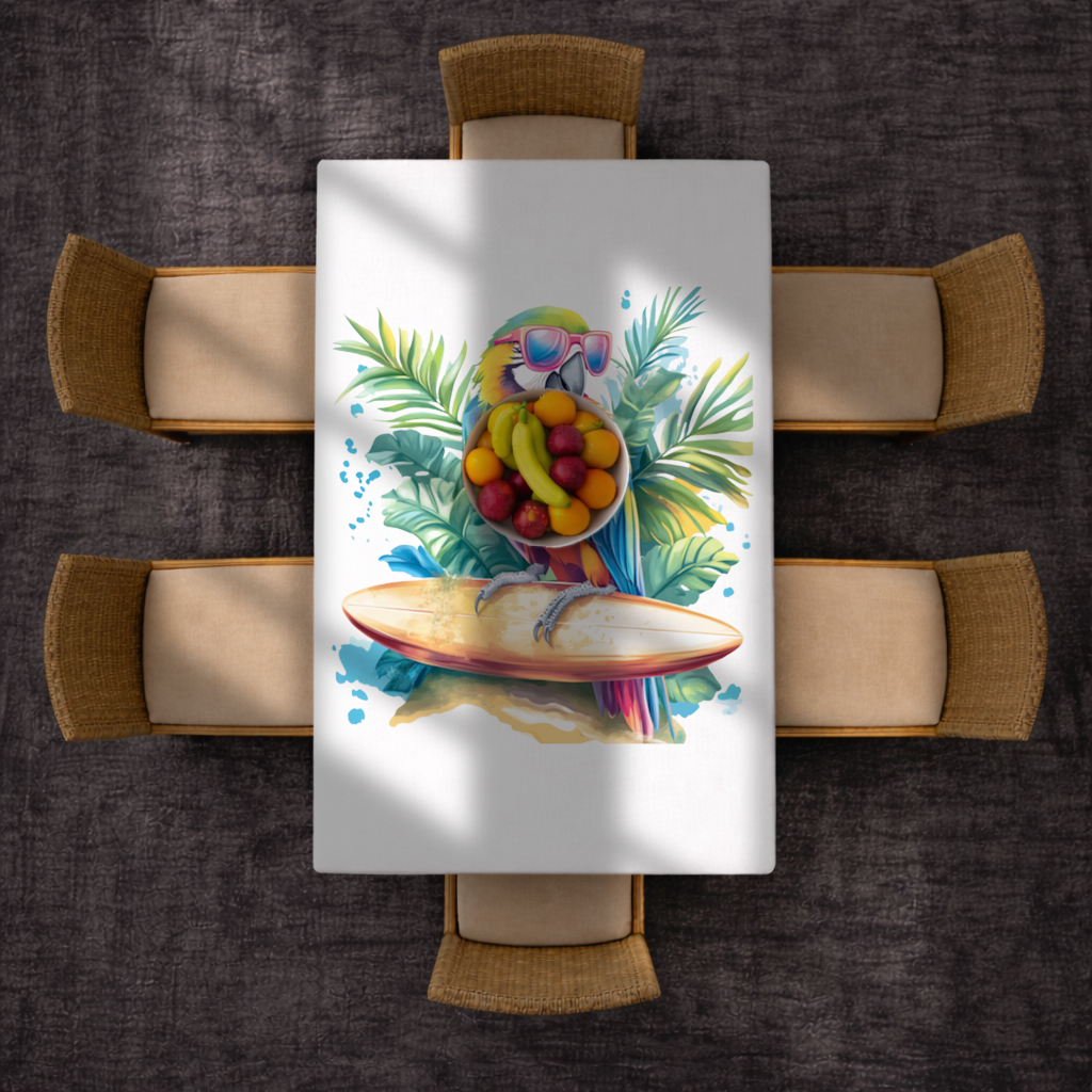 Sörf Yapan Güneş Gözlüklü Papağan Masa Örtüsü