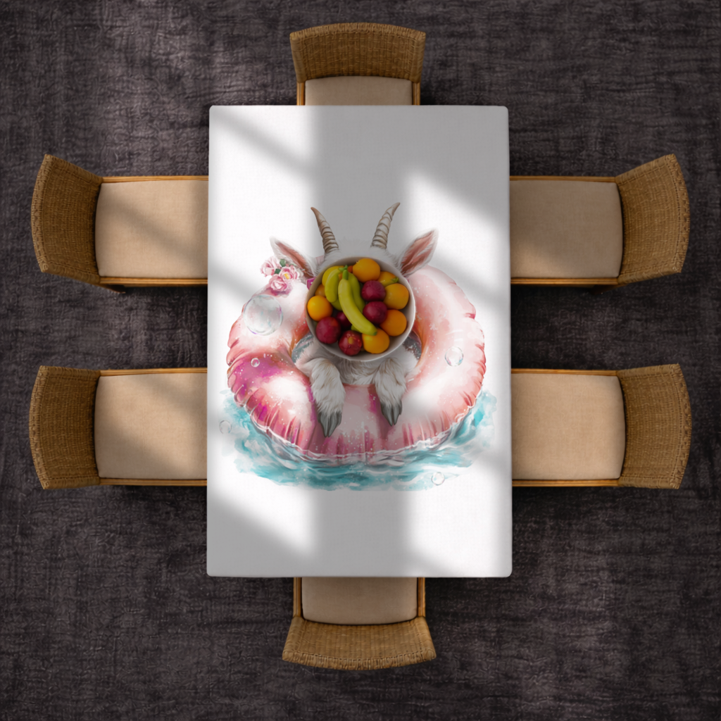 Baby Goat in Pink Pool Ring Rectangular Tablecloth