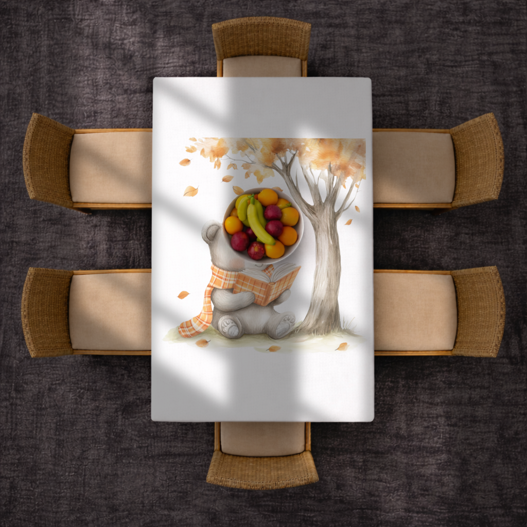 Reading Bear with Orange Scarf Rectangular Tablecloth