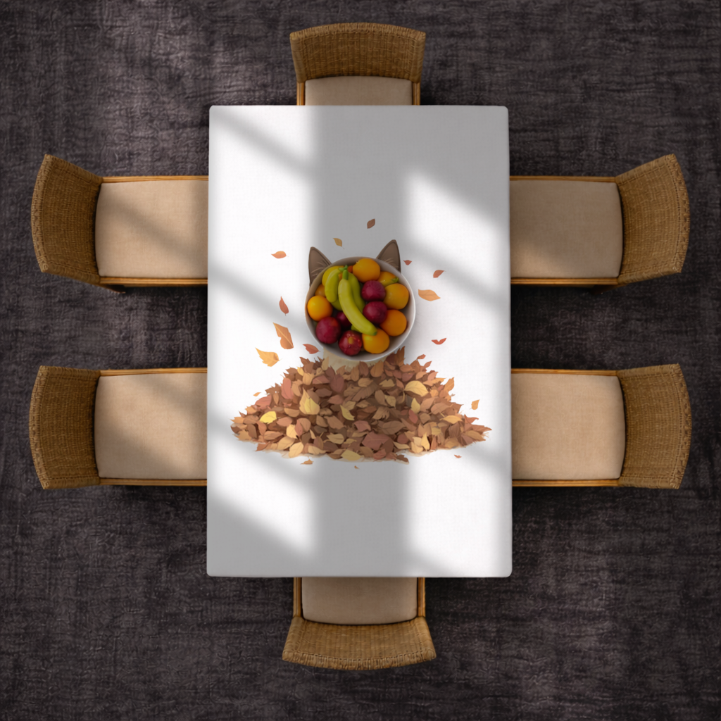 Siamese Cat in Autumn Leaf Pile Rectangular Tablecloth