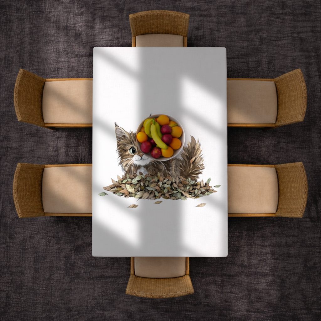 Cute Fluffy Kitten in Autumn Leaves Rectangular Tablecloth