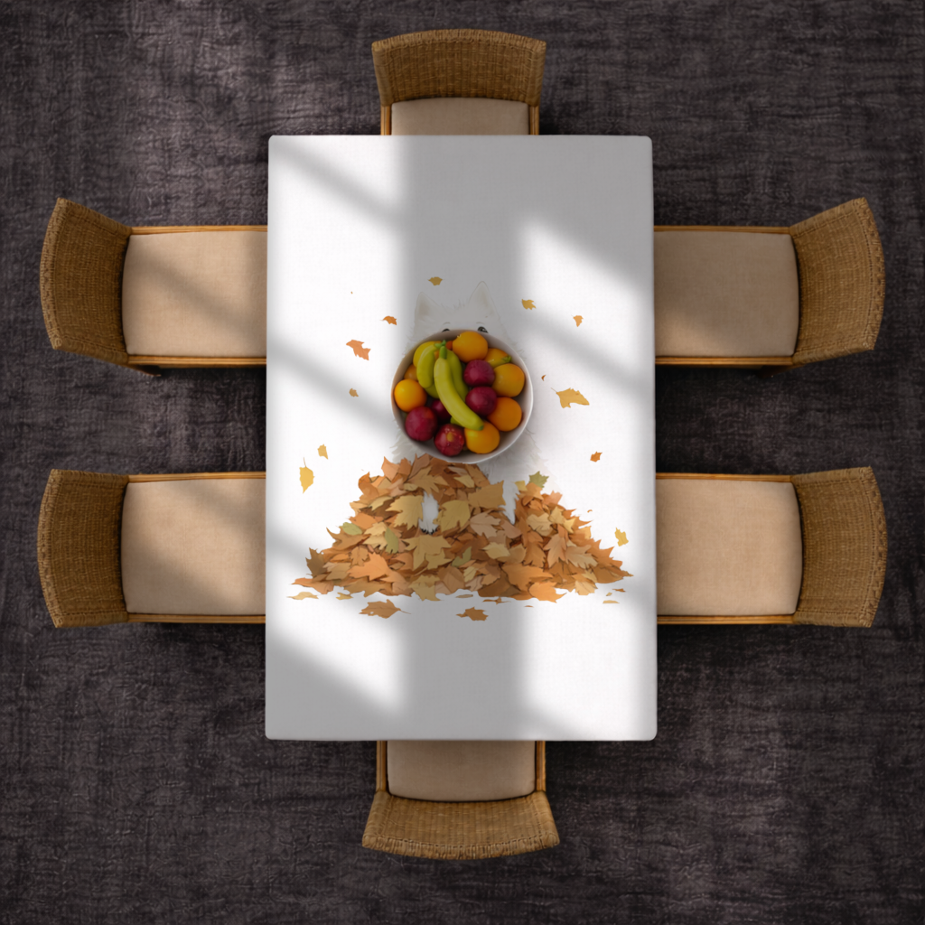 Happy White Dog in Autumn Leaves 