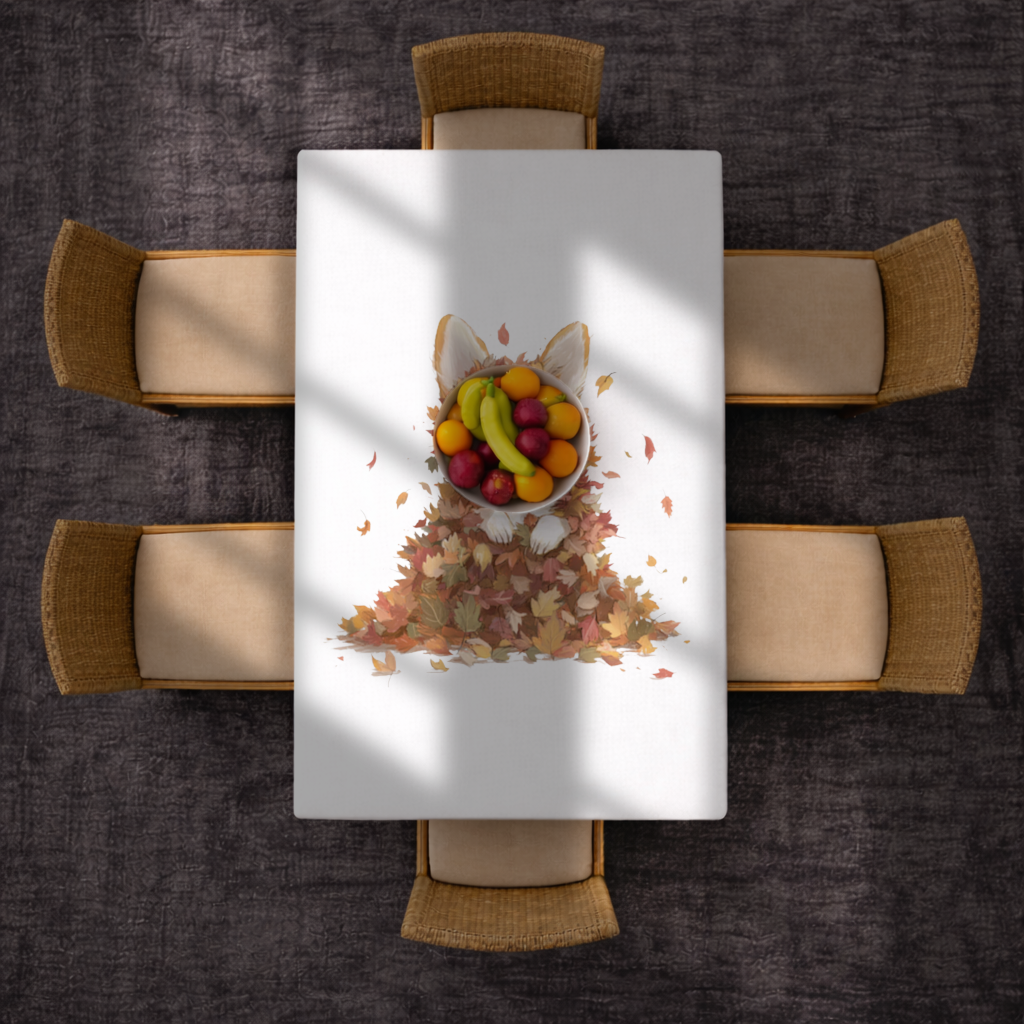 Happy Corgi Puppy in Fall Leaves Rectangular Tablecloth