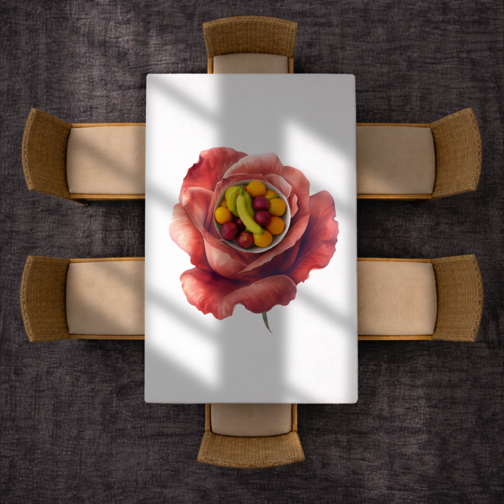 Kırmızı Gül Çiçeği Masa Örtüsü