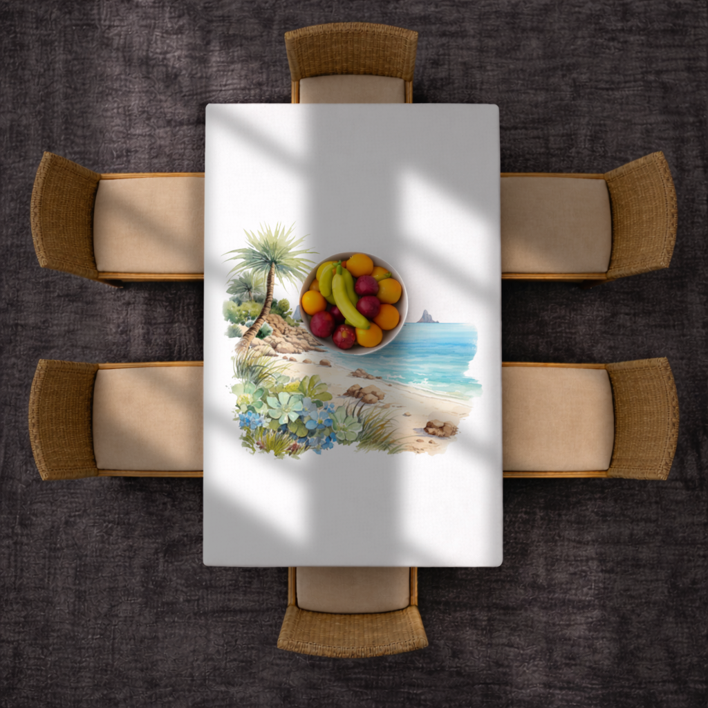 Tropical Palm Tree and Turquoise Sea Rectangular Tablecloth