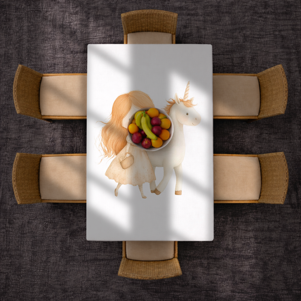 Ginger Girl with Whimsical White Unicorn Rectangular Tablecloth