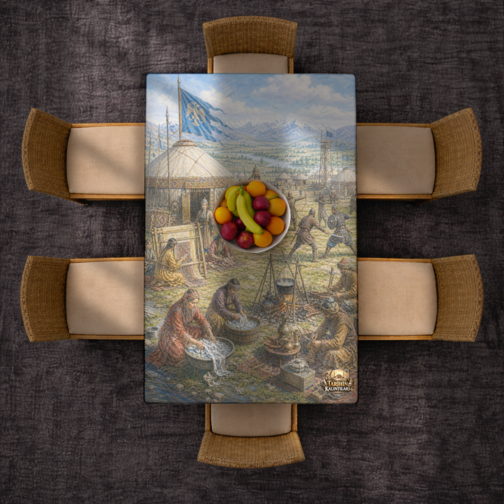 Ancient Steppe Heritage Historic Turkish Camp Scene Art Rectangular Tablecloth