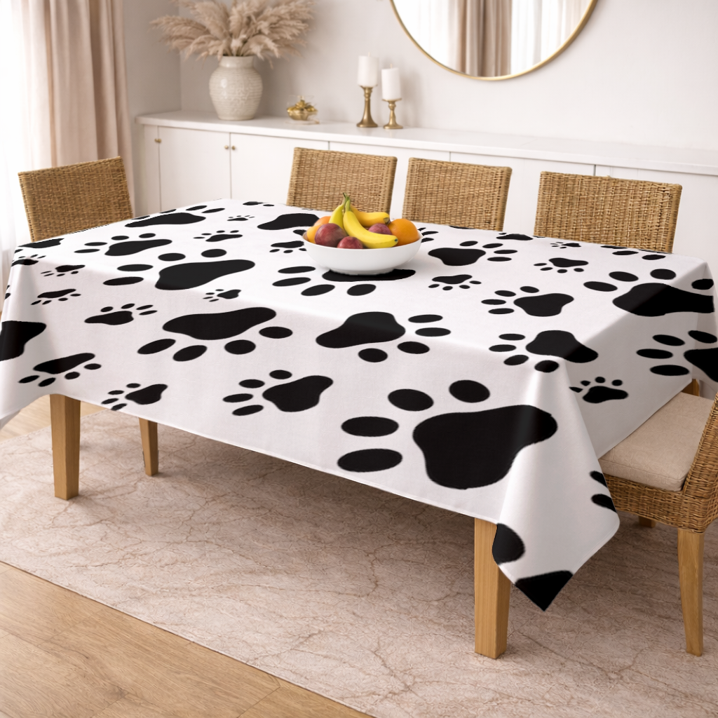Black and White Paw Pattern Design Rectangular Tablecloth