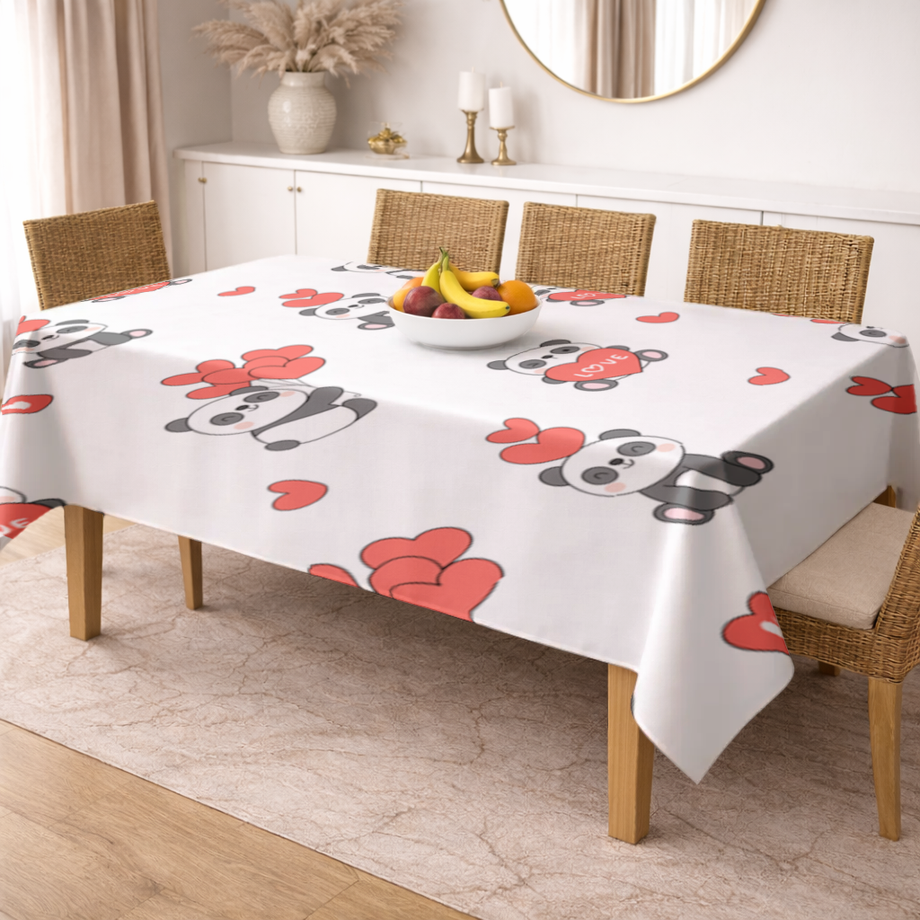 Cute Panda Valentines Day Love Heart Pattern Design Rectangular Tablecloth
