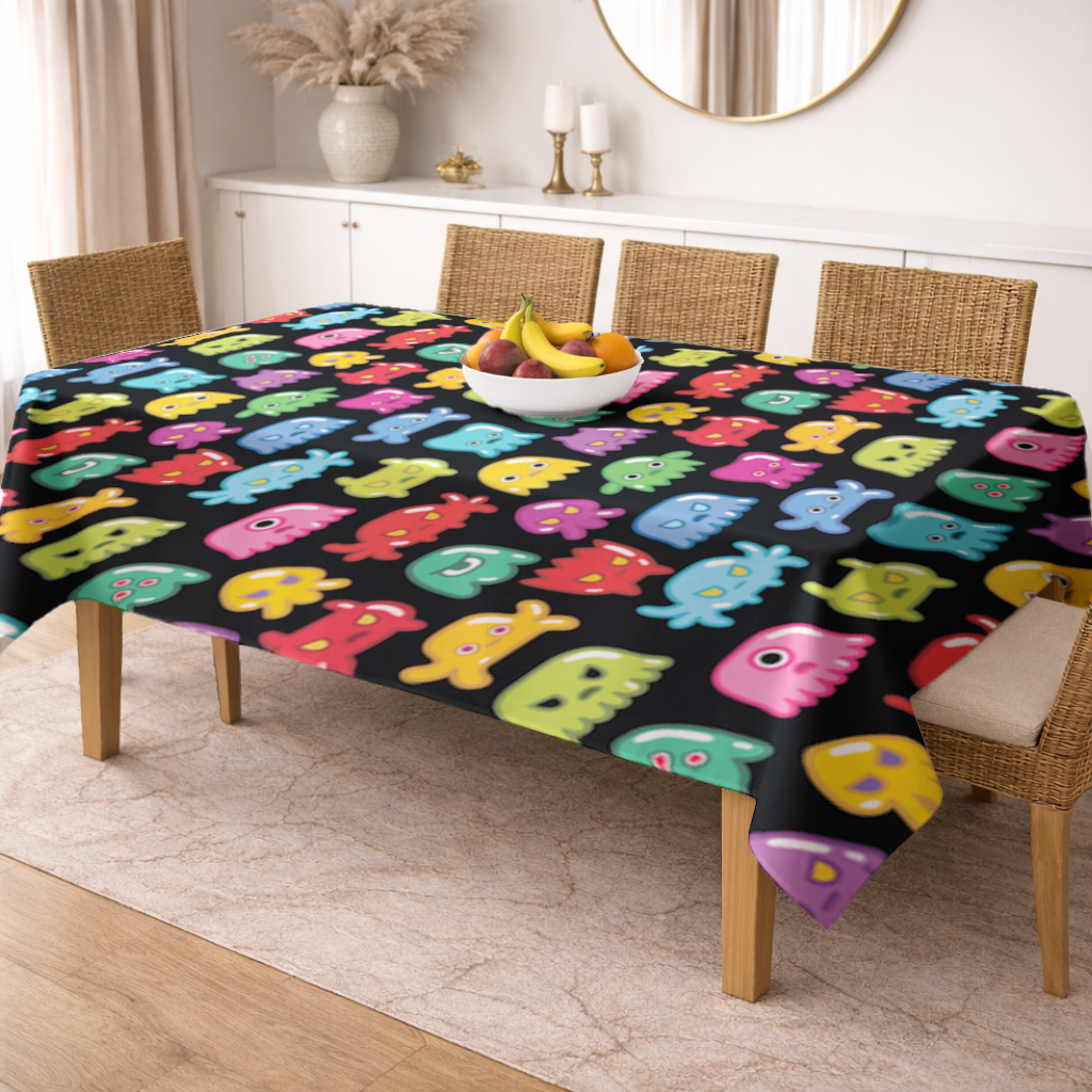 Renkli Sevimli Canavarlar Dikişsiz Desen Masa Örtüsü