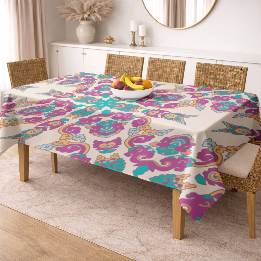 Colorful Oriental Symmetrical Mandala Pattern Rectangular Tablecloth