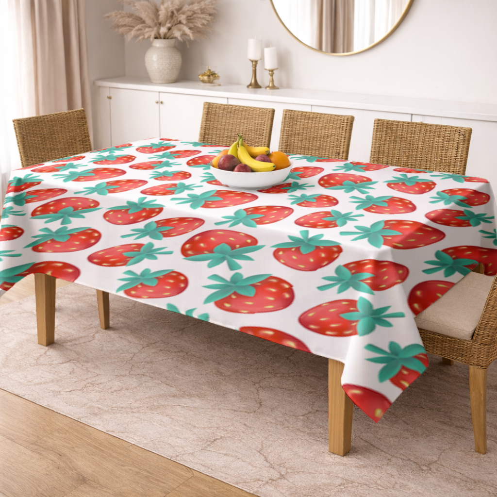 Vibrant Red Strawberry Summer Pattern Rectangular Tablecloth