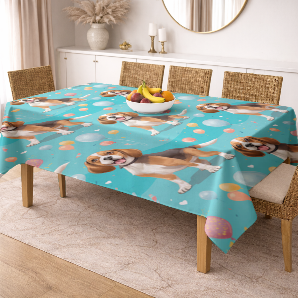 Cute Beagle Dog and Colorful Balloons Seamless Pattern Rectangular Tablecloth