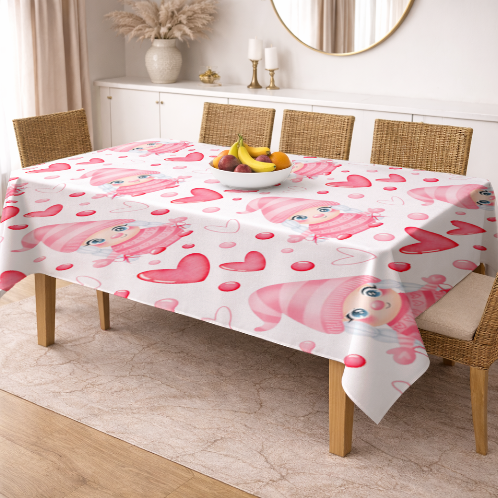 Cute Pink Baby Girl Valentines Day Heart Pattern Design Rectangular Tablecloth