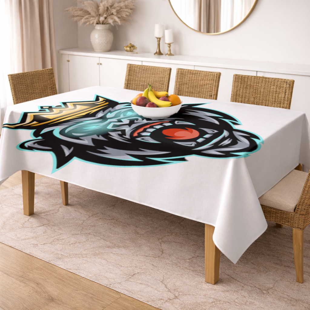 Taçlı Öfkeli Goril Kral Grafiği - Neon Detaylı Maskot Masa Örtüsü