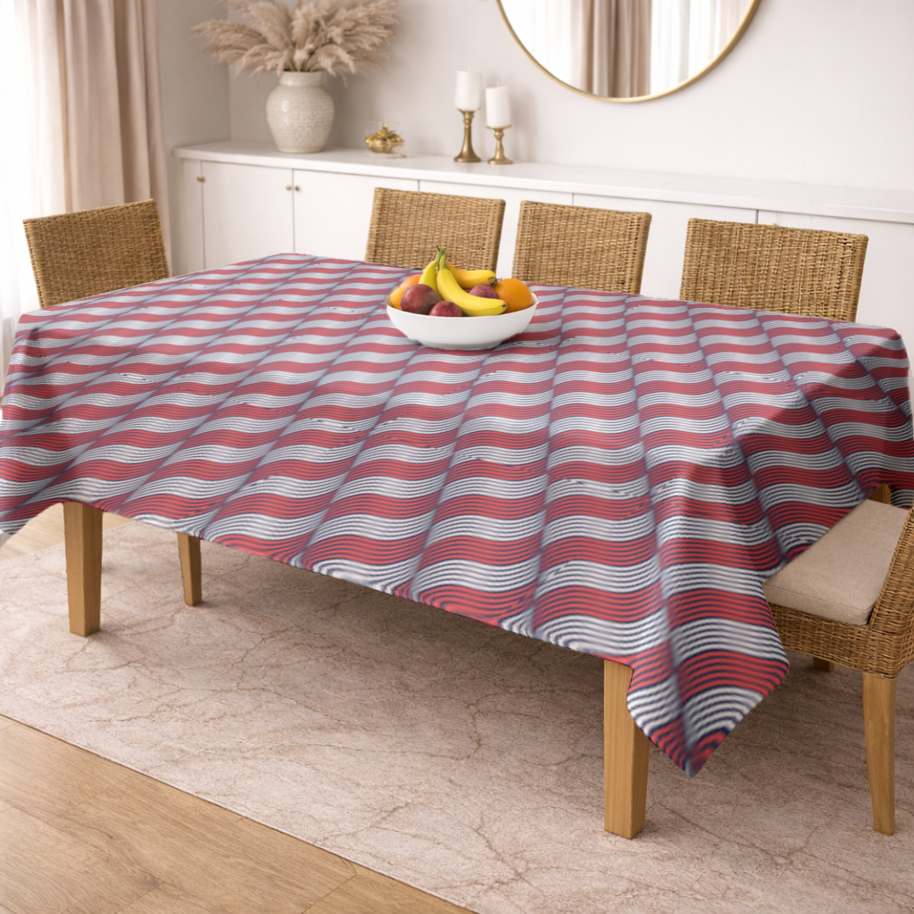 Red and Navy Wavy Line Pattern Rectangular Tablecloth