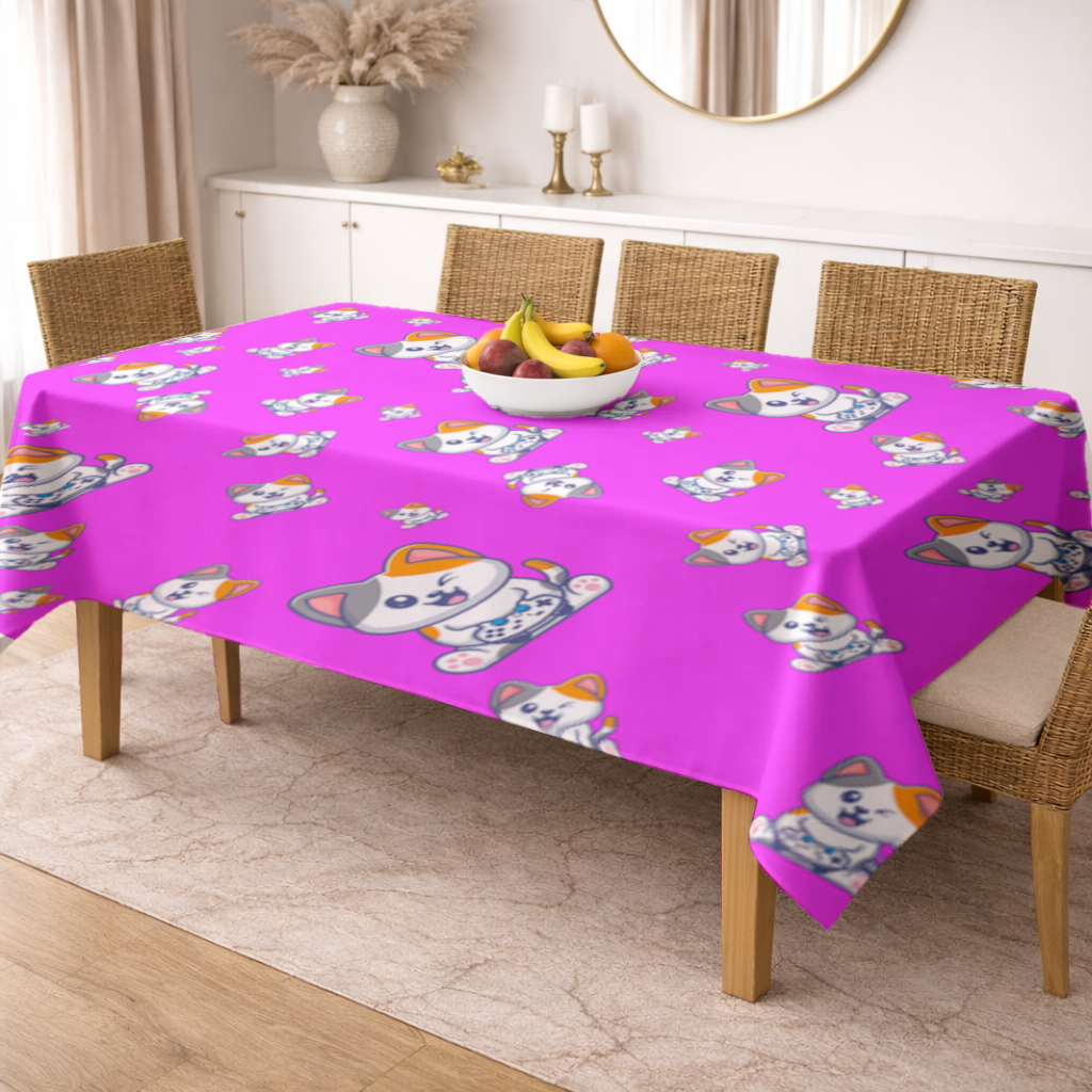 Cute Cartoon Cat Pattern on Pink Background Rectangular Tablecloth
