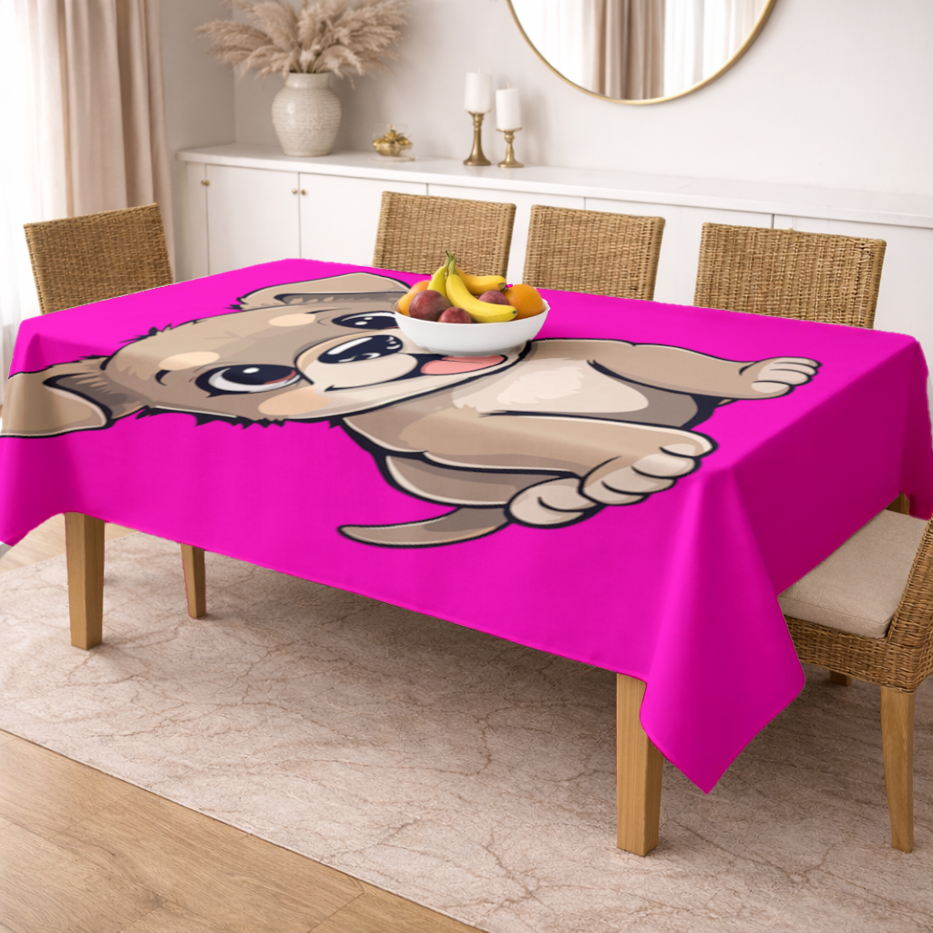 Cute Dog Illustration on Pink Background Rectangular Tablecloth